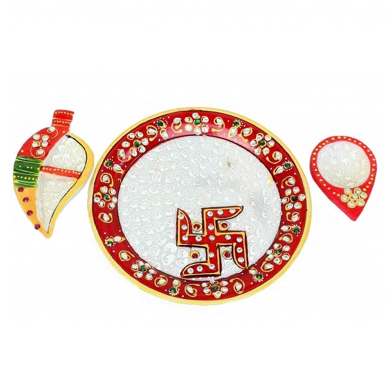 Marble Puja Thali With Roli and Rice - Image 3