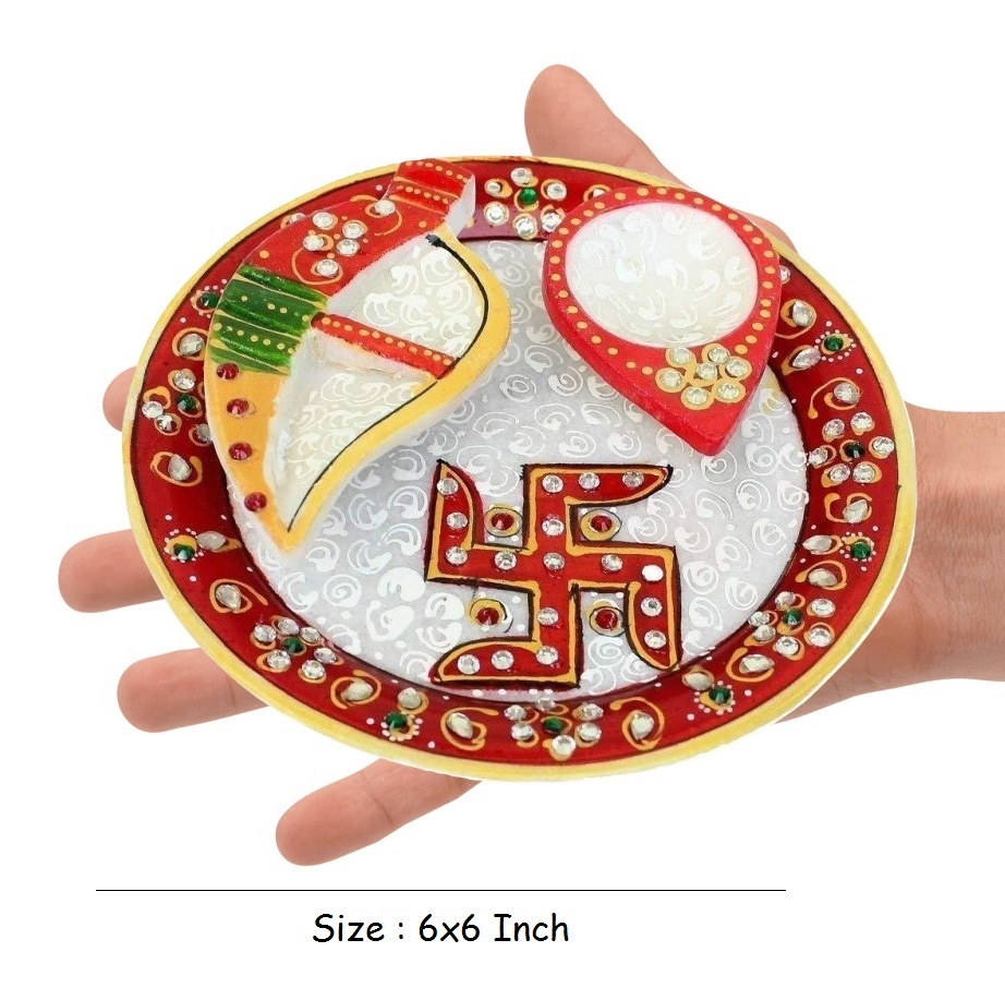 Marble Puja Thali With Roli and Rice - Image 4