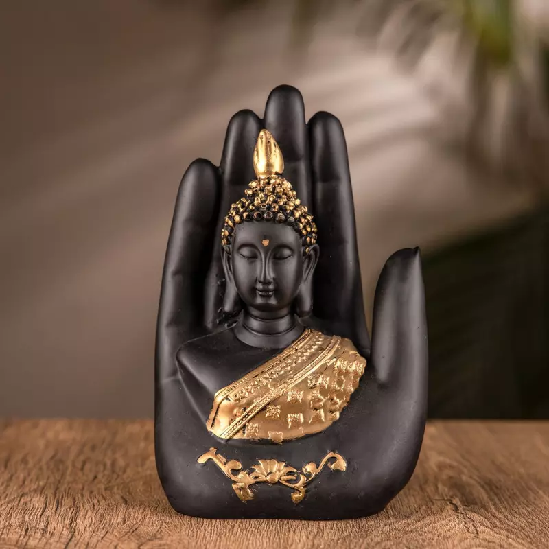 Palm Buddha Idol Polyresin Showpiece for Home Decor, Diwali Gifts, Office, Study Table