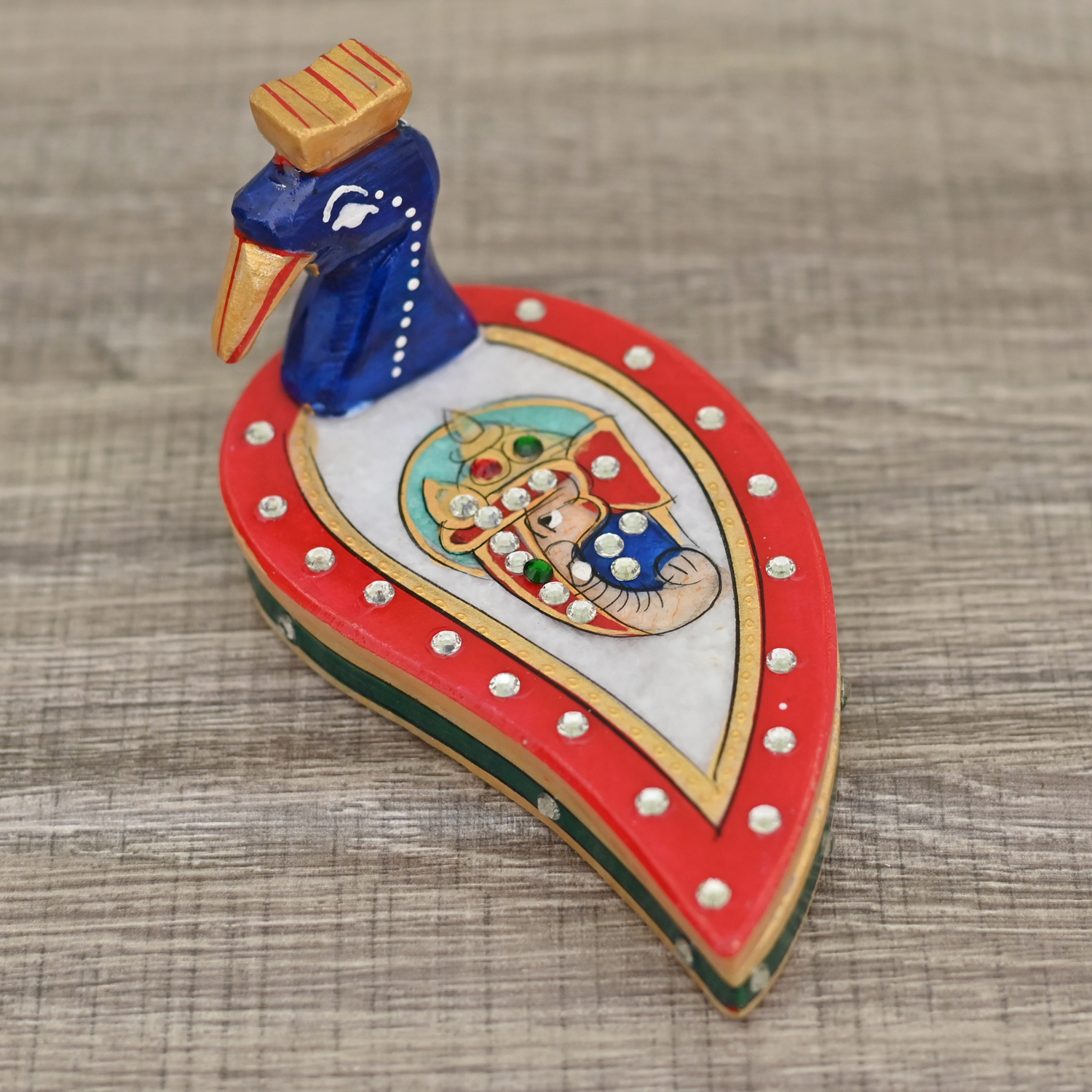 Marble Made Peacock Shape Roli Chawal Chopra Box for Puja Temple - Image 2