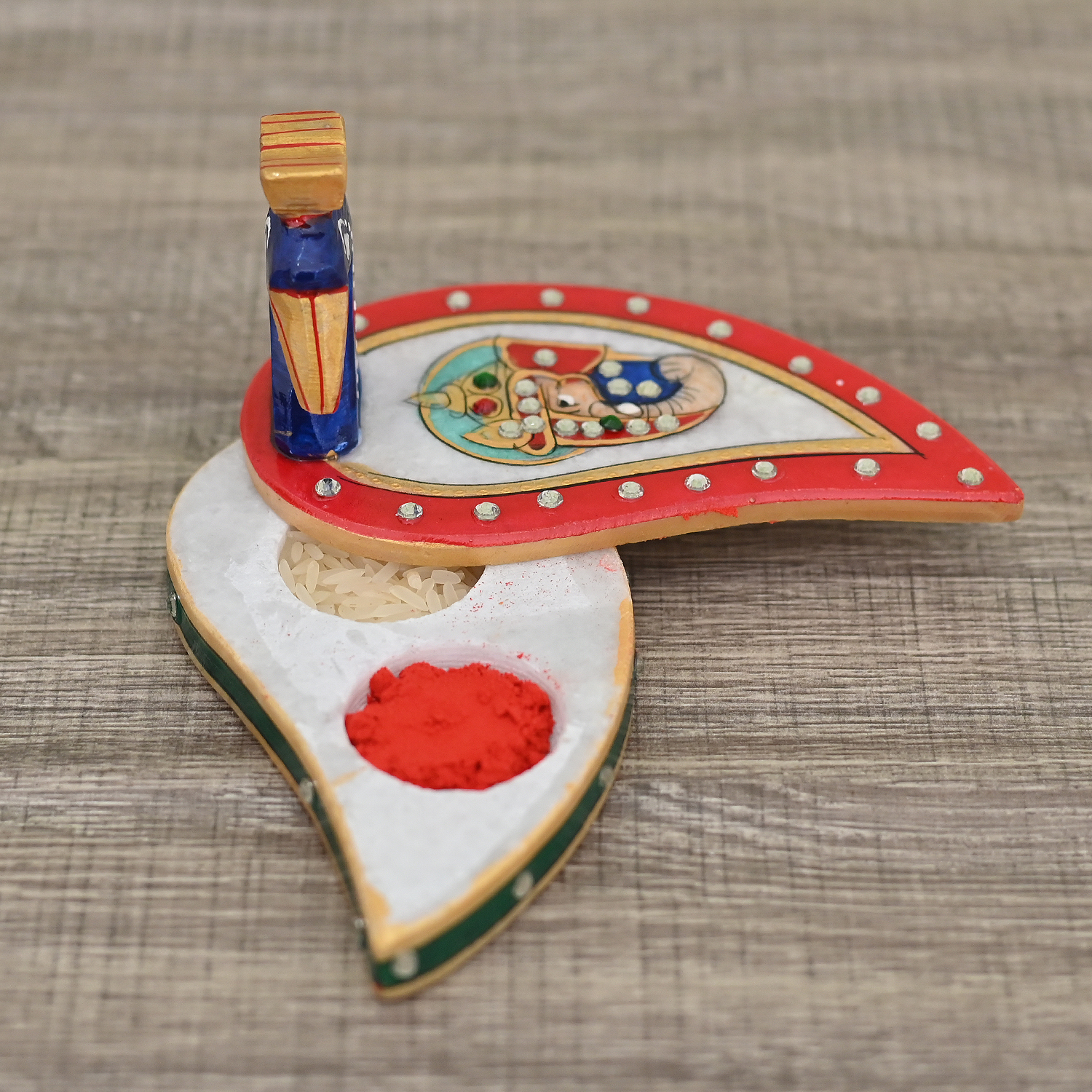 Marble Made Peacock Shape Roli Chawal Chopra Box for Puja Temple