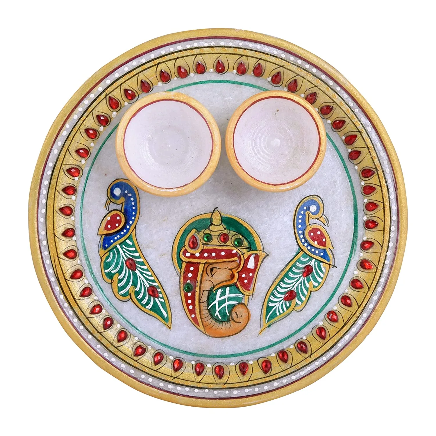 Marble Pooja Aarti thali Set with Roli Rice Pack ( Size 6?6 Inch )