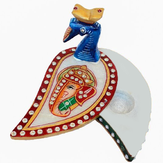 Marble Made Peacock Shape Roli Chawal Chopra Box for Puja Temple - Image 4