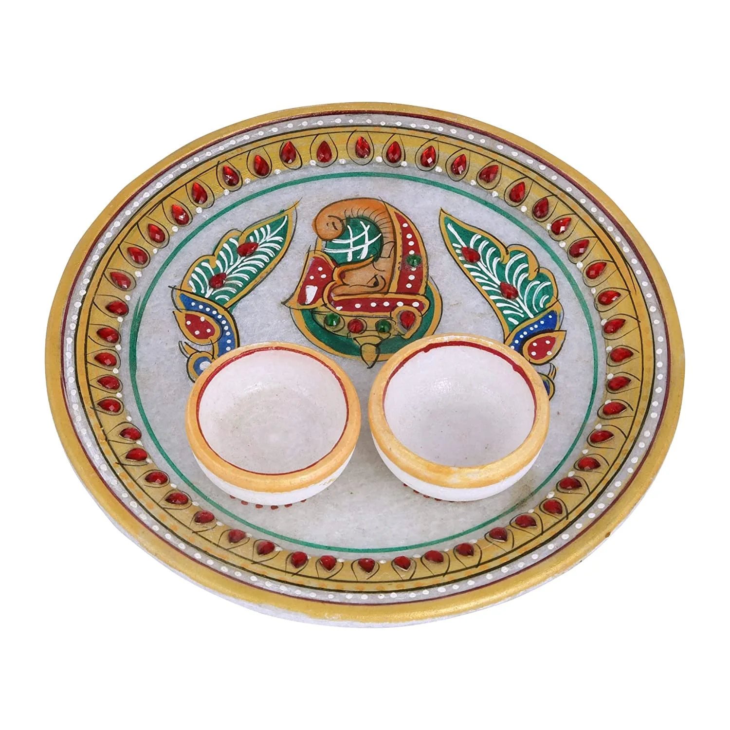 Marble Pooja Aarti thali Set with Roli Rice Pack ( Size 6?6 Inch ) - Image 2