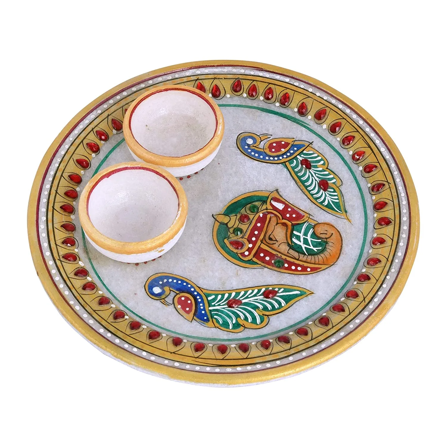 Marble Pooja Aarti thali Set with Roli Rice Pack ( Size 6?6 Inch ) - Image 3