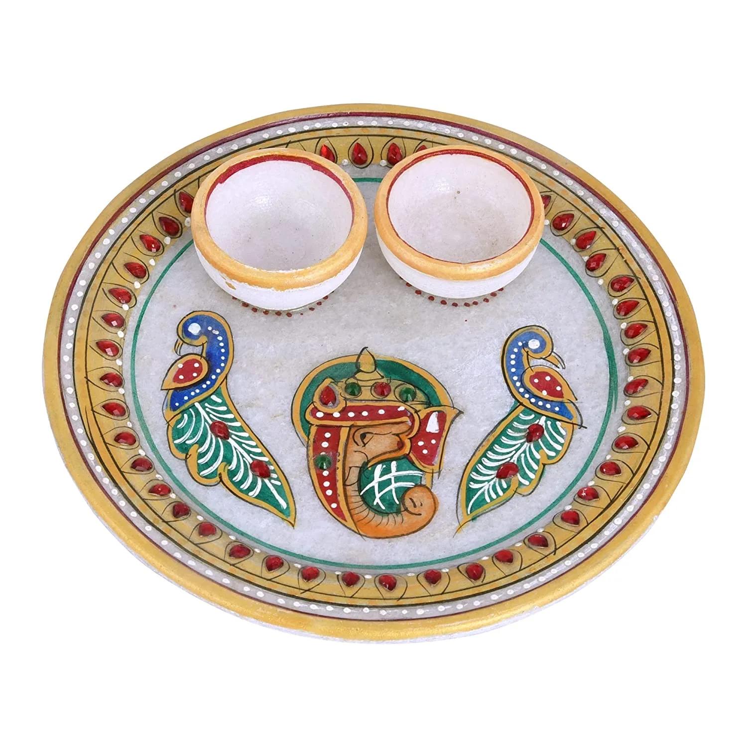 Marble Pooja Aarti thali Set with Roli Rice Pack ( Size 6?6 Inch ) - Image 4
