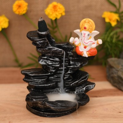 Ganesha Sitting Near Fountain Smoke Backflow Cone Incense Holder Decorative Showpiece with 10 Free Smoke Backflow Scented Cone