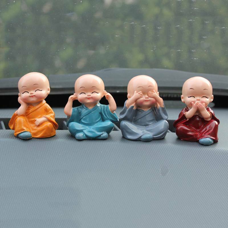 Craftam Polyresin Set of 4 Monk Buddha Statues Showpiece for Car Dashboard, Home Decoration (Multicolor) - Image 2
