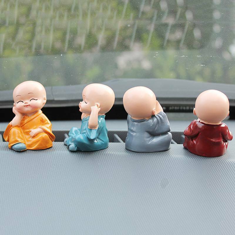 Craftam Polyresin Set of 4 Monk Buddha Statues Showpiece for Car Dashboard, Home Decoration (Multicolor) - Image 3
