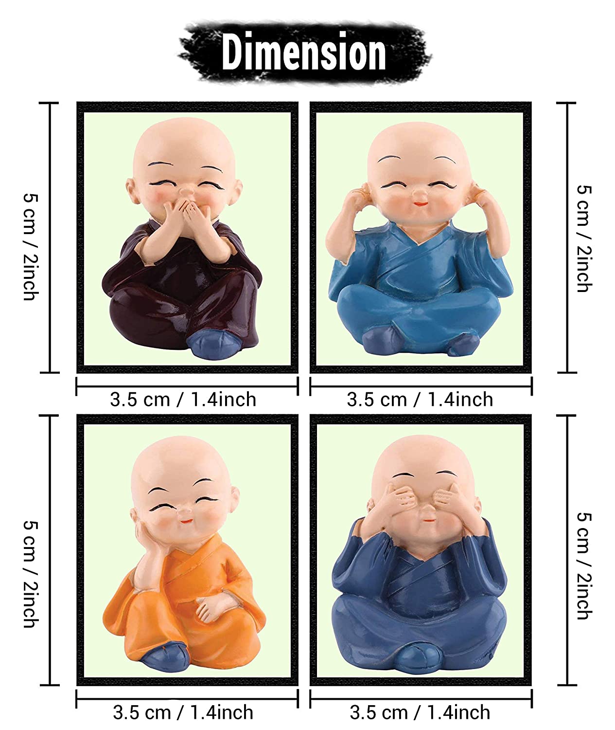 Craftam Polyresin Set of 4 Monk Buddha Statues Showpiece for Car Dashboard, Home Decoration (Multicolor) - Image 5