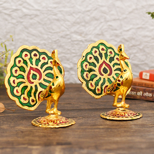 Craftam Metal Dancing Peacock Showpiece For Home Decor ( 2 Pcs Set) - Image 2