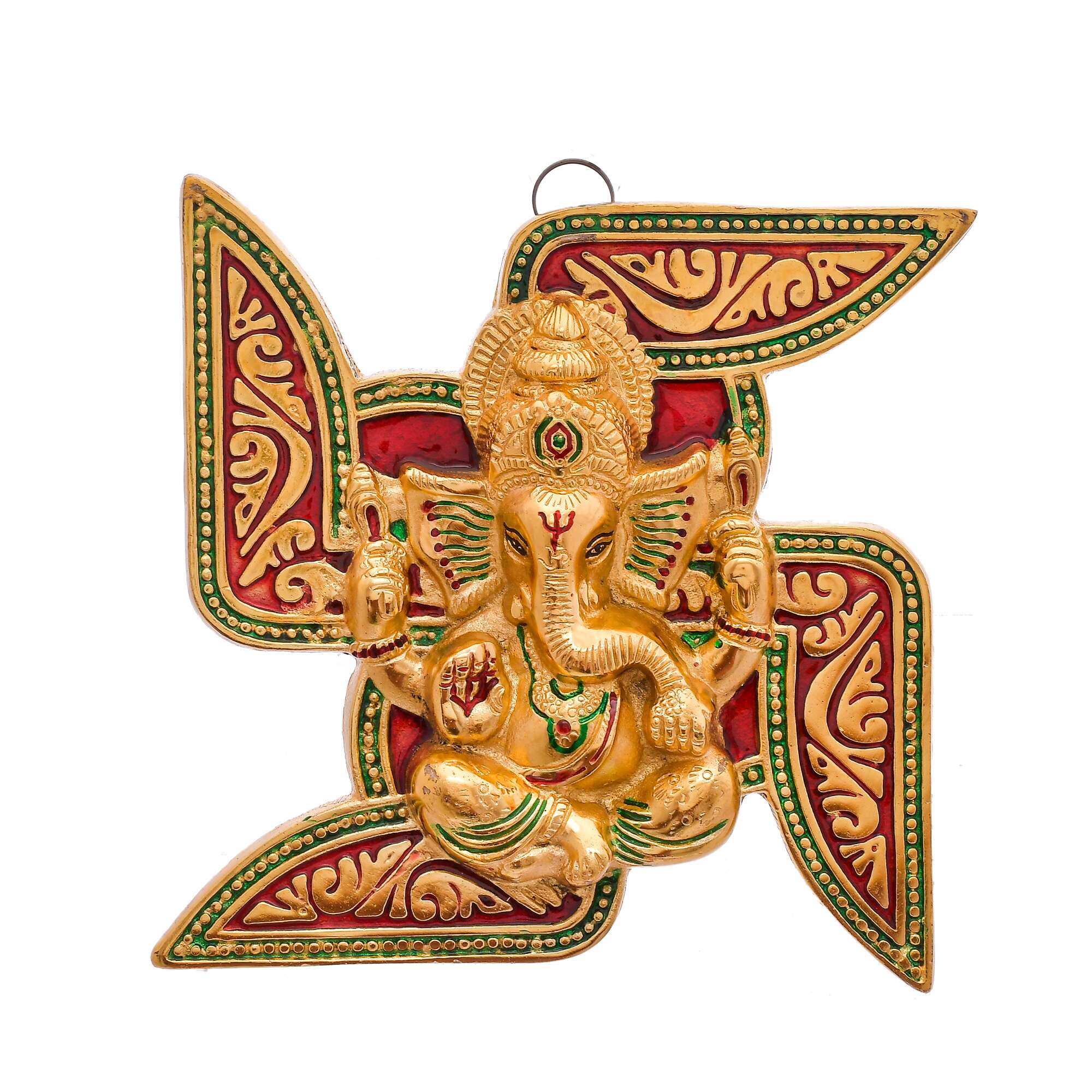 Craftam Alloy Metal Lord Ganesha Swastika Wall Hanging Showpiece Figurine | Metal Handcrafted Decorative Showpiece for Wall D?cor, Wall Hangings, Home D?cor, Diwali D?cor - Gold - Image 2