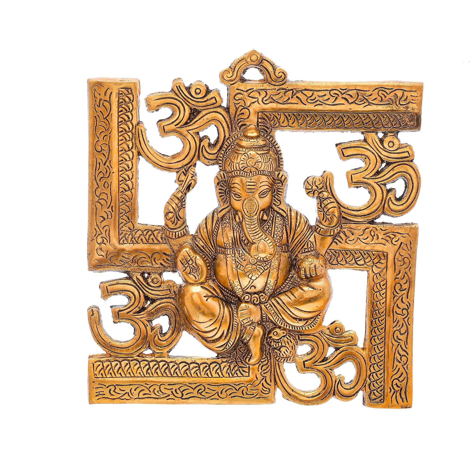 Metal Ganesha Om Swastika Wall Hanging Showpiece Figurine - Image 2