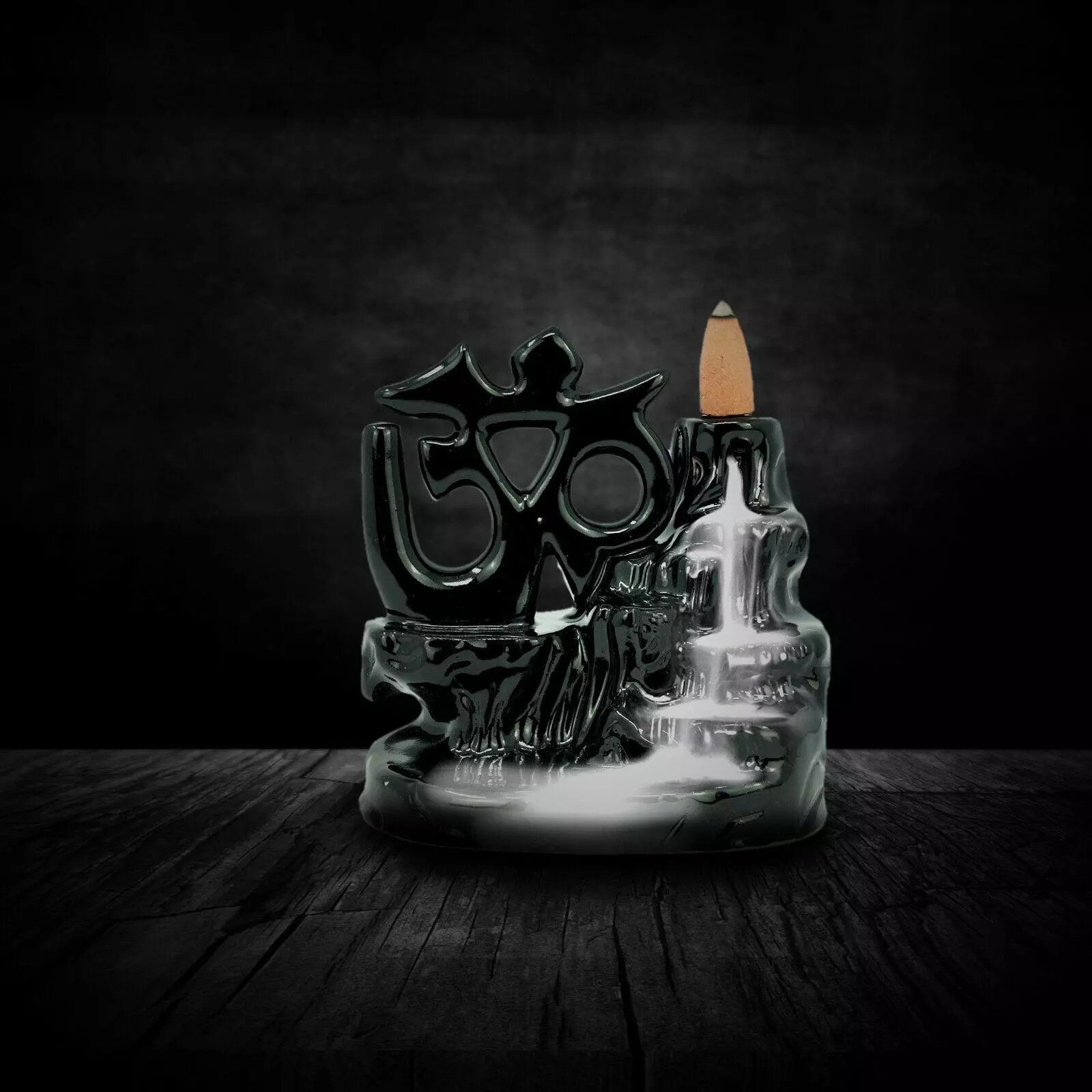 Polyresin Black Gold OM Smoke Backflow Incense Holder with 10 Incense Cone - Image 2