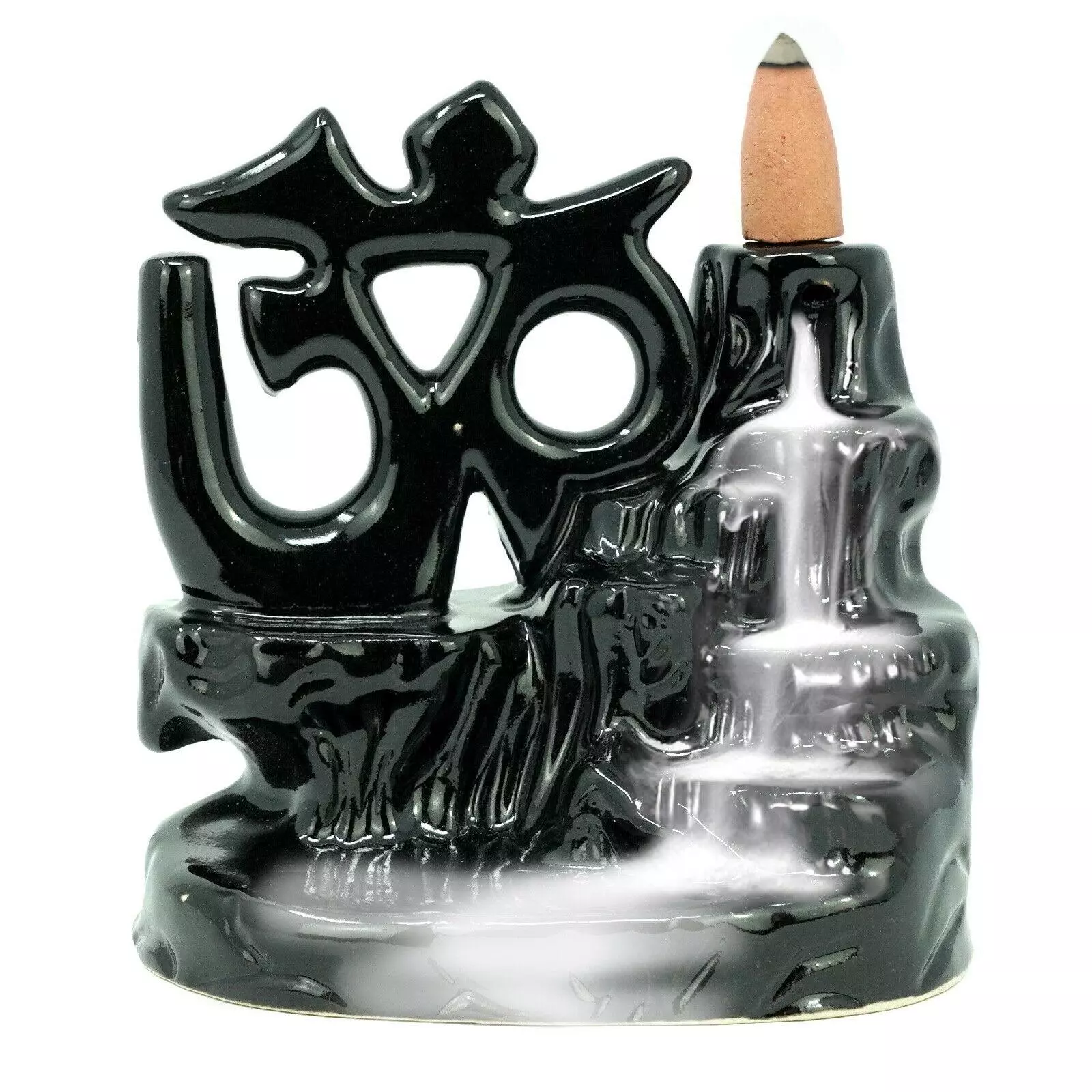 Polyresin Black Gold OM Smoke Backflow Incense Holder with 10 Incense Cone - Image 4