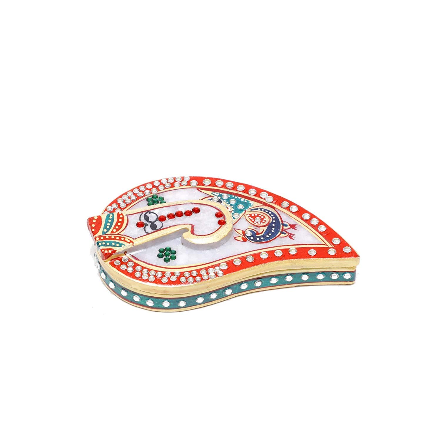 Marble GaneshaShape Rajasthani Handicrafts Roli Chawal Haldi Kumkum Holder - Image 2