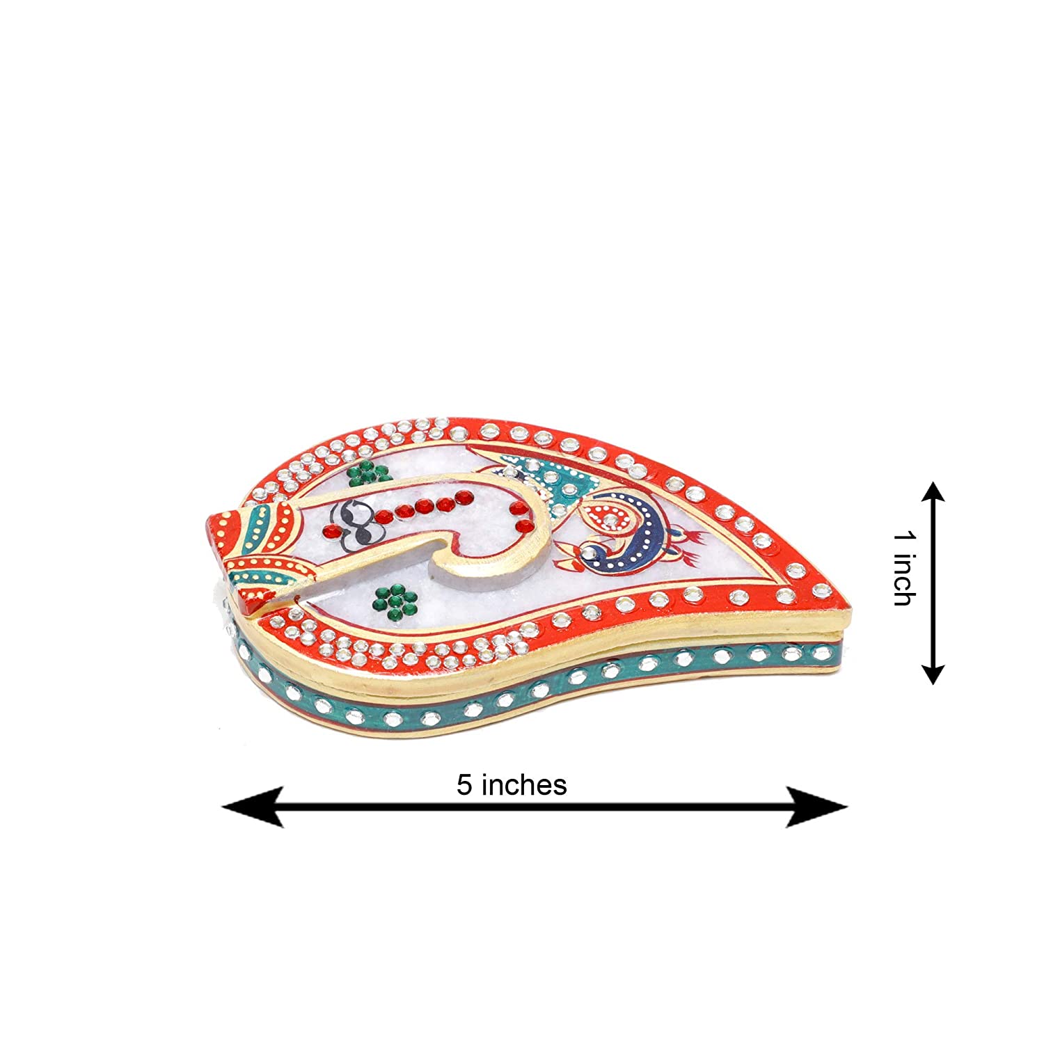 Marble GaneshaShape Rajasthani Handicrafts Roli Chawal Haldi Kumkum Holder - Image 3