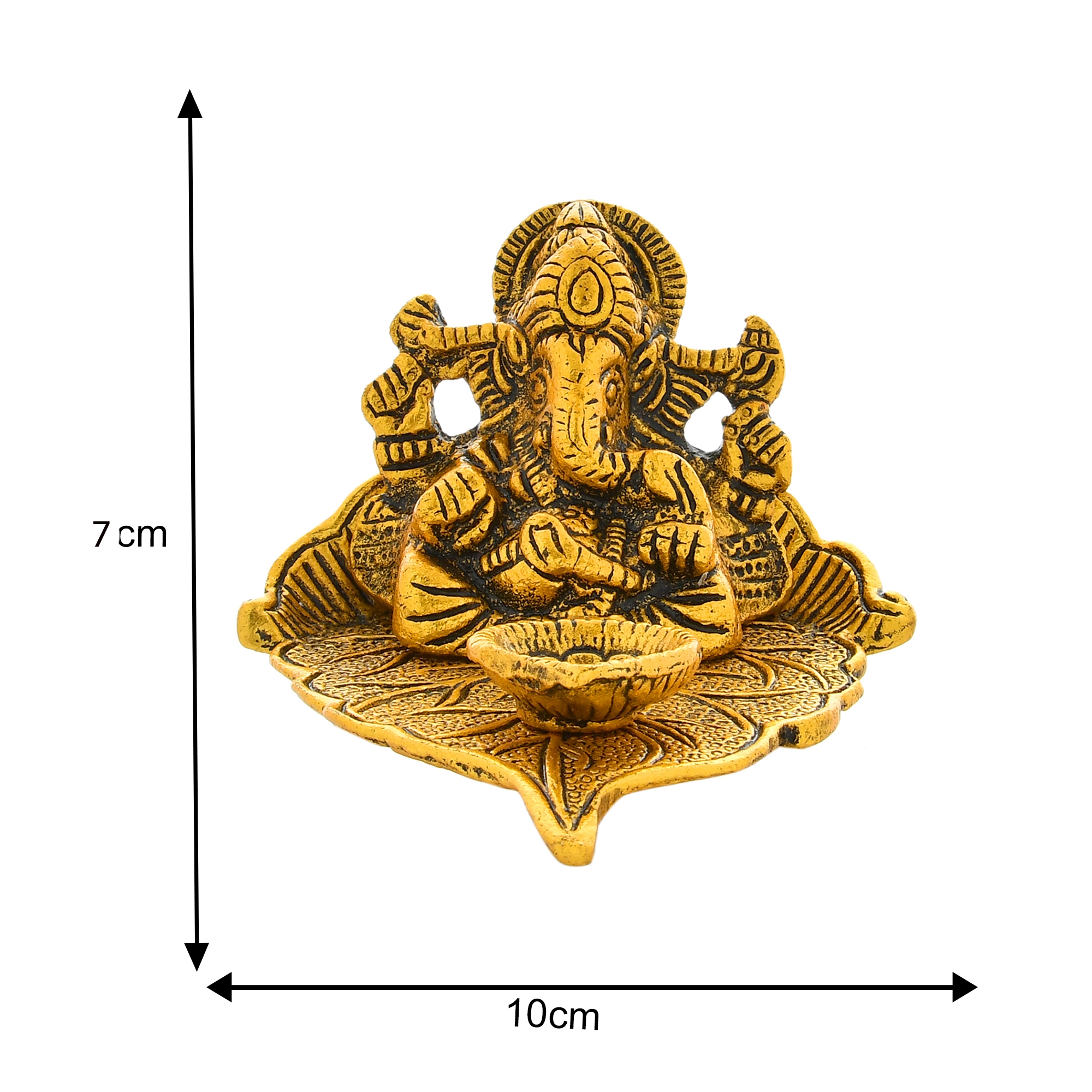 Ganesh idol for Gift : Metal Lord Ganesh on Leaf with Diya Figurine Showpiece - Image 6