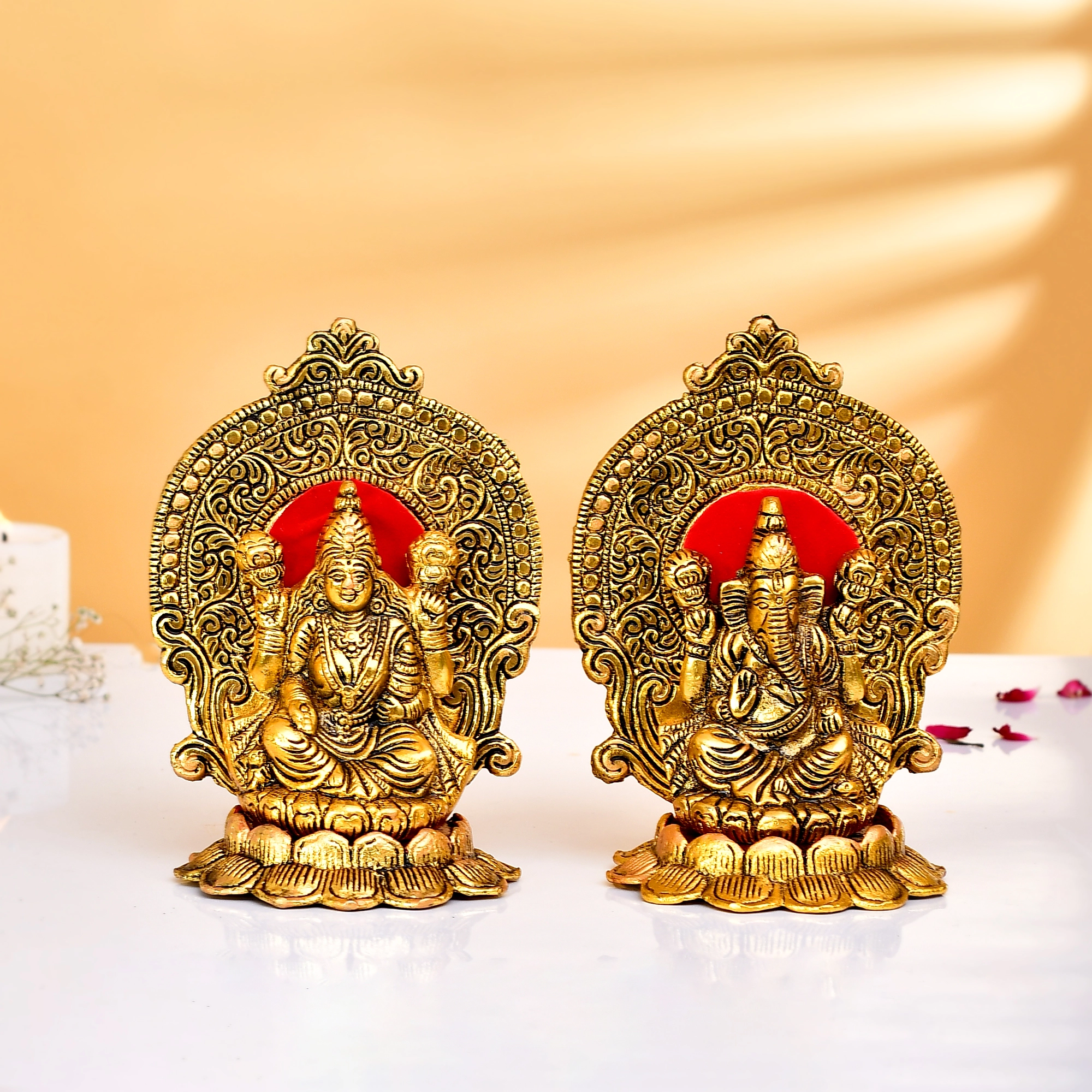 Exquisite Metal Gold-Plated Laxmi Ganesh Idol Showpiece - Blessings of Prosperity and Harmony