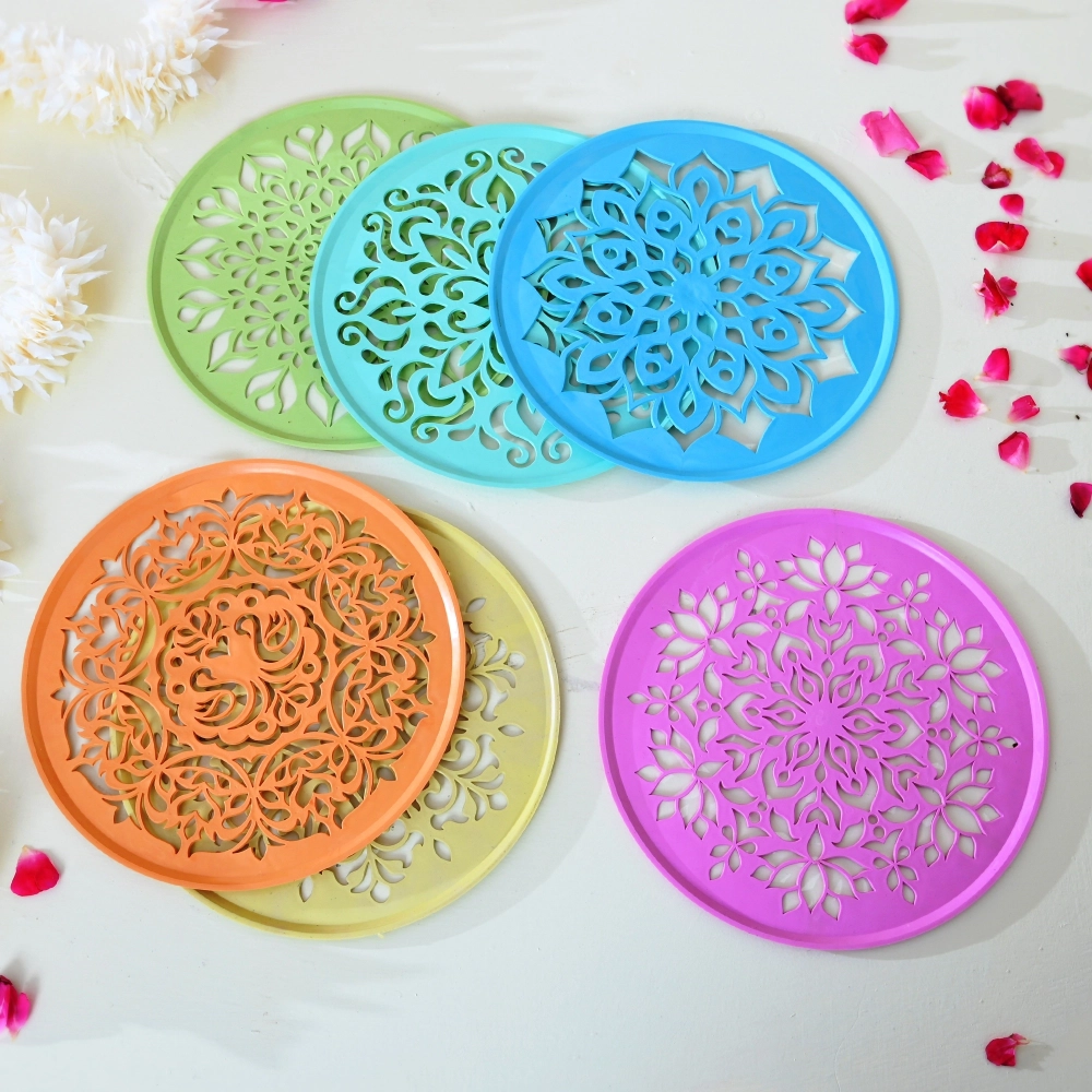 Plastic Rangoli making kit Stencils for Floor Decoration (Set of 12 Pcs, Size 8 Inch)