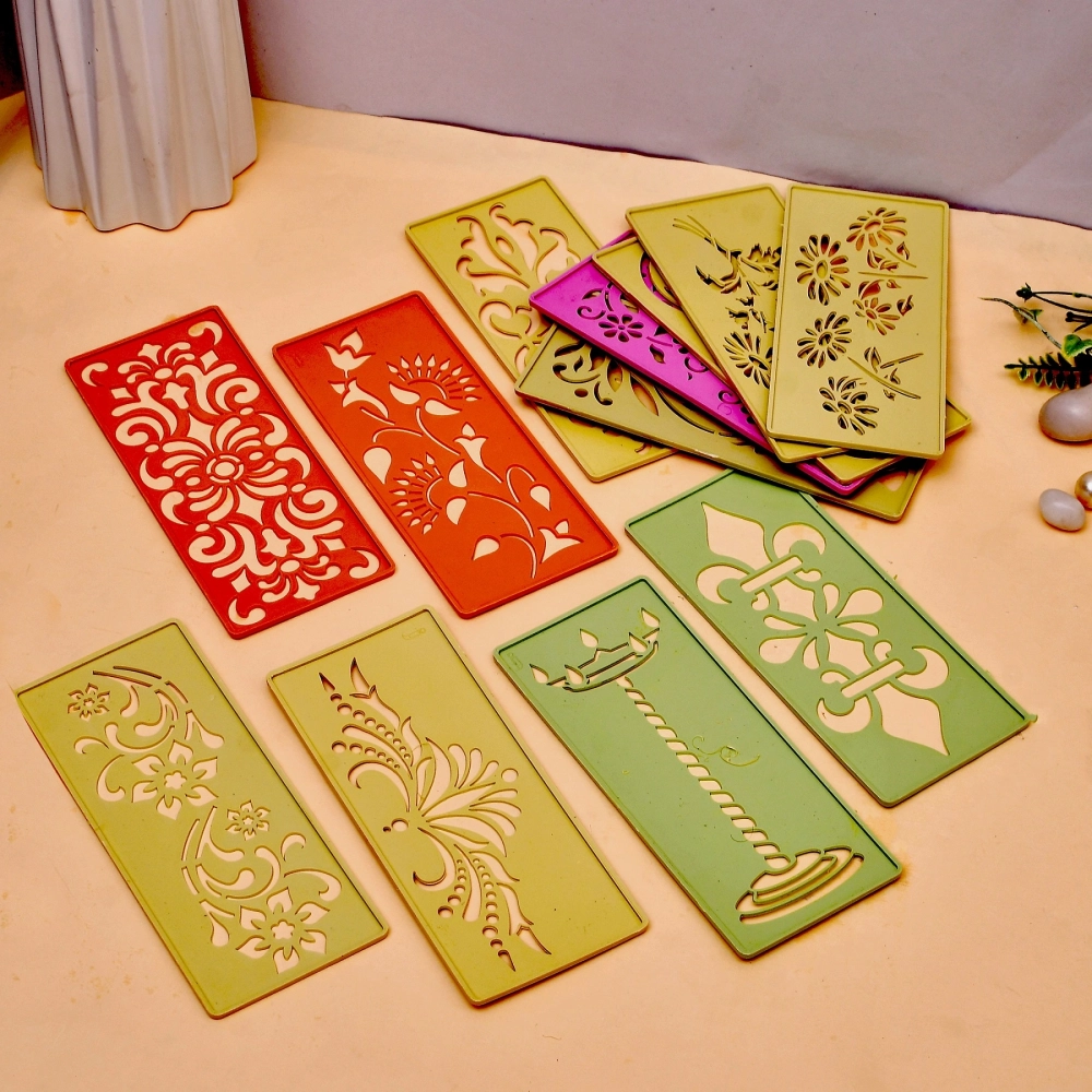Different Design Plastic Rangoli stencil set for Floor Decoration (Size 3×7 Inch, Set of 12 Pcs )