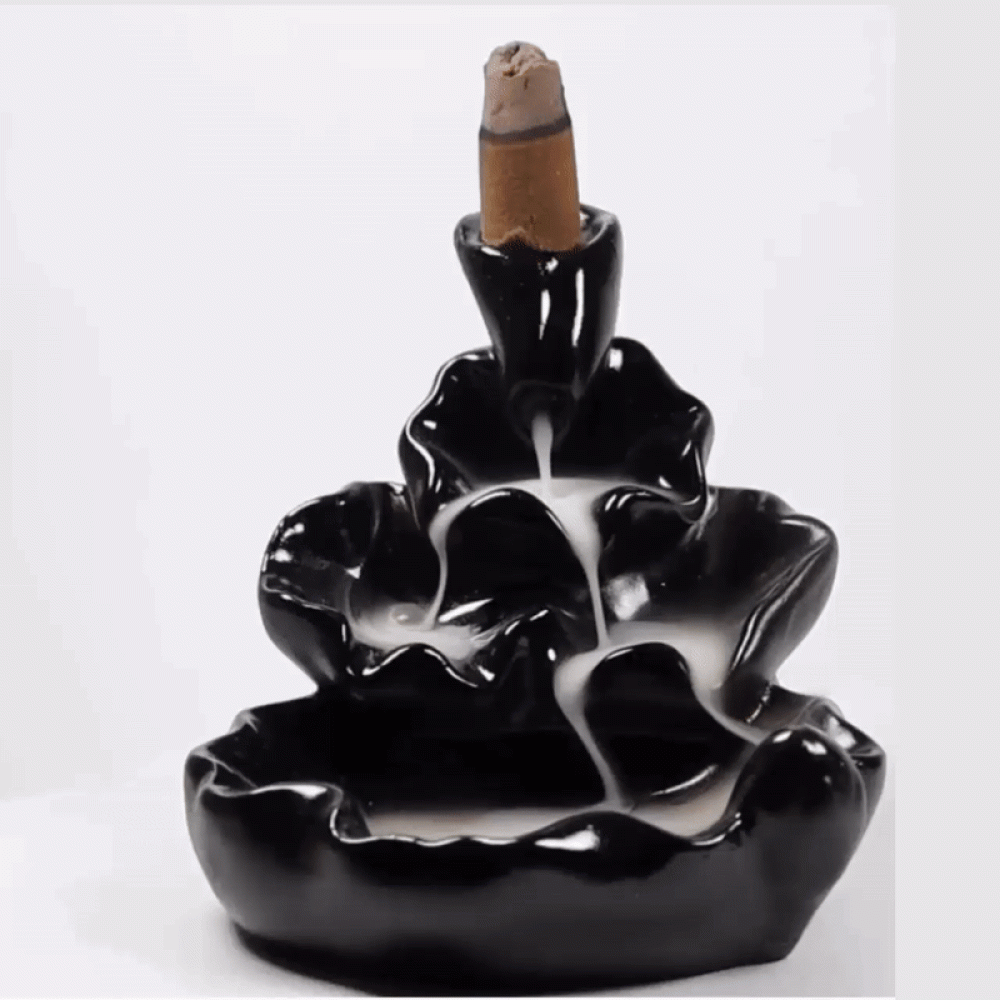 Smoke Backflow Fountain Cone Incense Holder Showpiece Figurine with Free 10 Back Flow Incense Cones