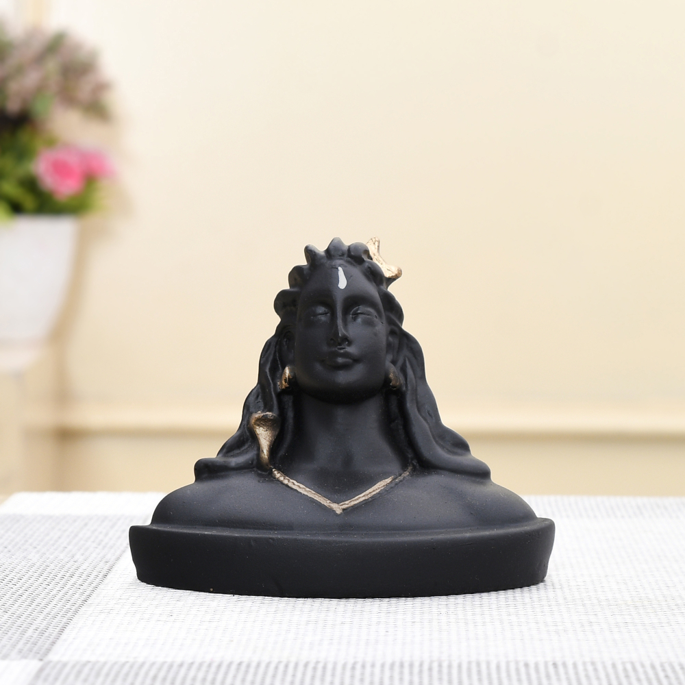 Craftam Polyresin Adiyogi Shiva Small Size Black Color Idol for Home Decor, Gift & Puja, Car Dashboard Statue