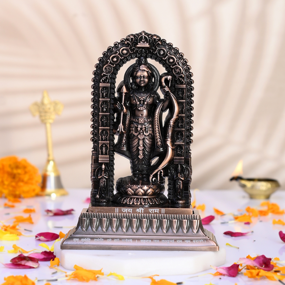 Metal Shree Ram Lalla Murti in Ayodhya Mandir for Pooja Home Decor (Hight 5.5 Inch, Copper Color)