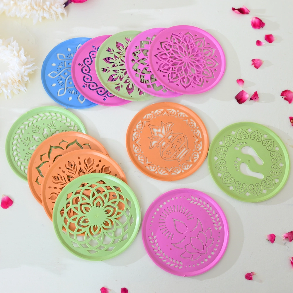 Rangoli Plastic Stencils for Floor Decoration (Size 6 Inch,Set of 12 Pcs)